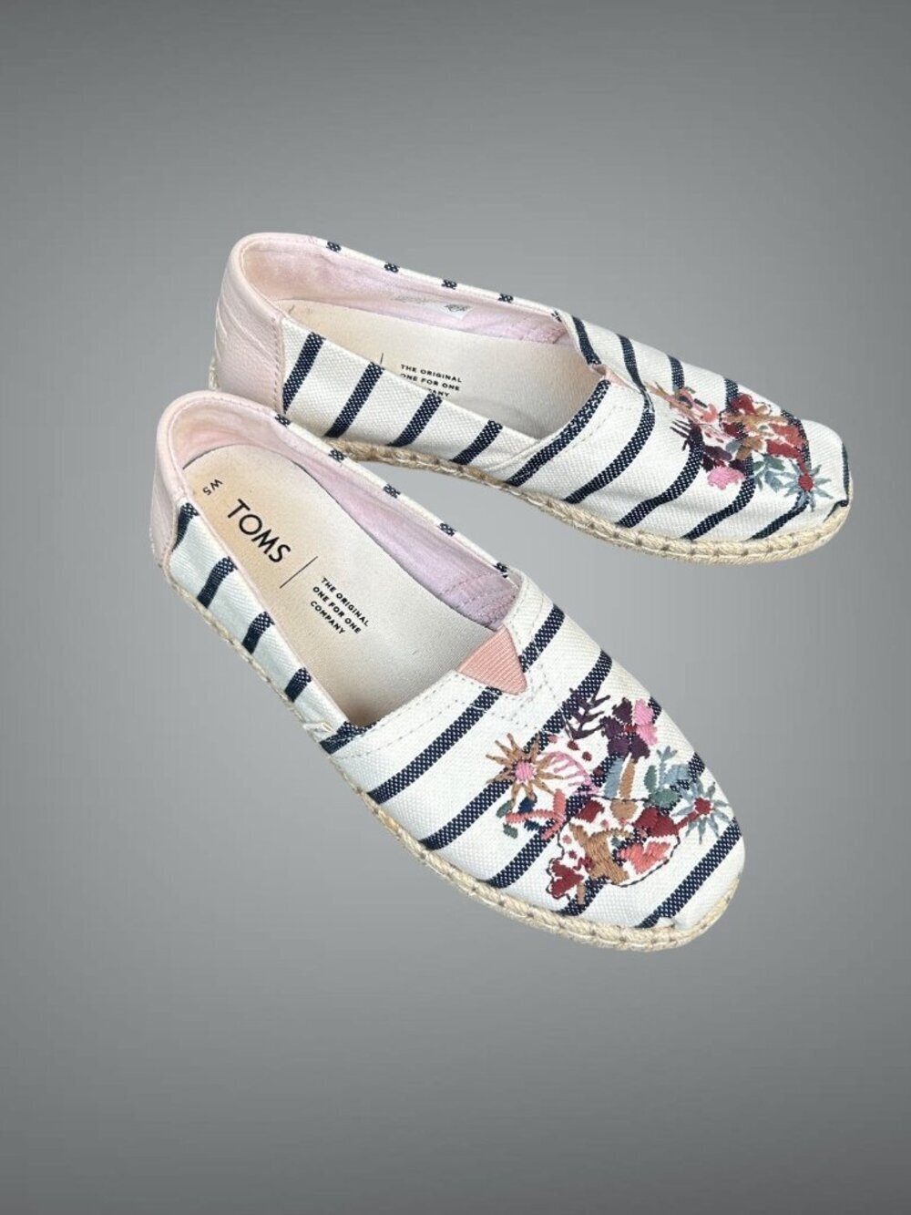Toms Alpargata Rope Espadrilles Floral Flower Striped Slip On Flats Size 5